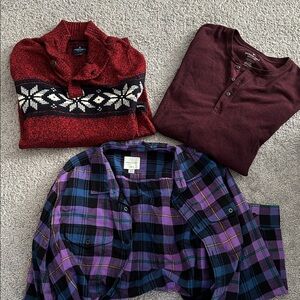 American Eagle Bundle Black Chino pants, sweater, Henley shirt, plaid shacket